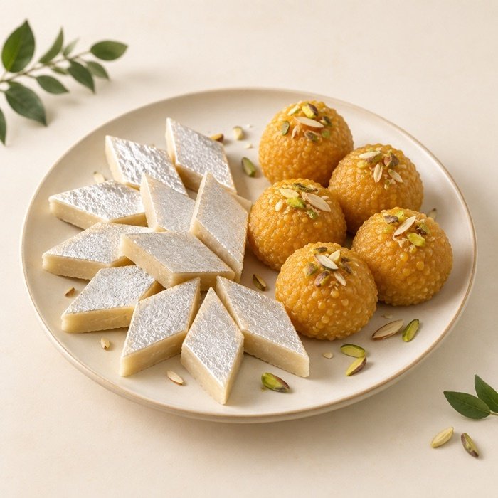 A plate of Indian sweets